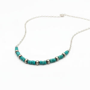 40" Lone Mountain Turquoise & Sterling Silver 925 Beaded Necklace